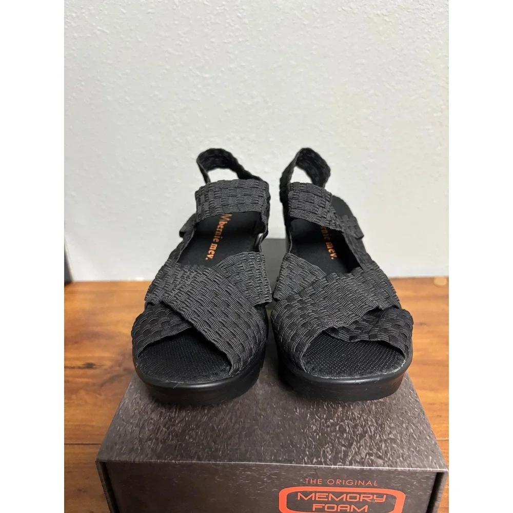 Bernie Mev Fame Black Woven Elastic Platform Wedge Sandals Womens Size 39 US 8